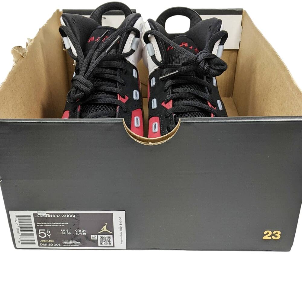 Nike Jordan 6-17-23 5.5Y womens 7 basketball sneaker shoe black white carmine - Picture 5 of 10